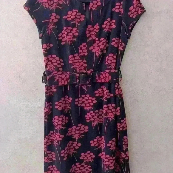 BODEN 12R WOMENS LINED DARK BLUE/PINK BELTED SHORT SLEEVE CAREER SCHOOL DRESS - Picture 5 of 11